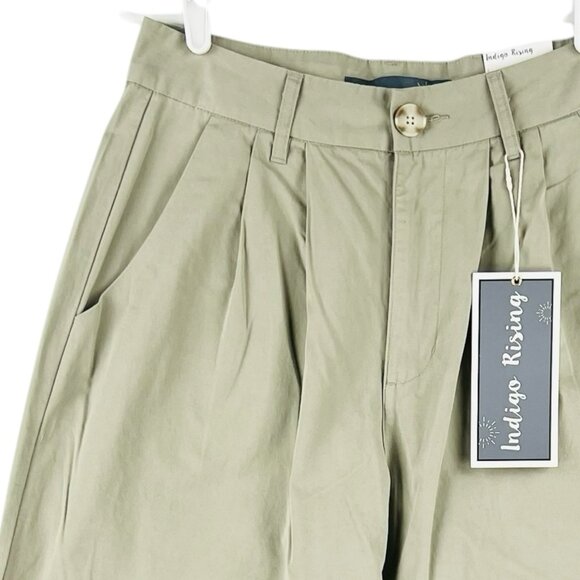 Indigo Rising Women's Pleated Front Wide Leg Green Pant Size 11/30 High Rise NWT - Picture 5 of 12